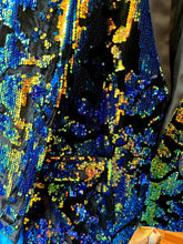 Load image into Gallery viewer, Men’s Brushed Velvet Gold/Blue Sequin Tuxedo Jacket
