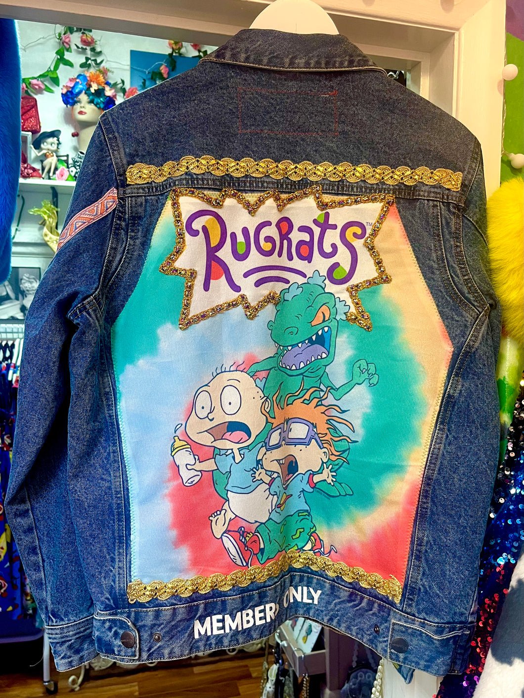 QuirkyBird Custom ReWorked Vintage Denim Jacket with Funky Lining….RugRats