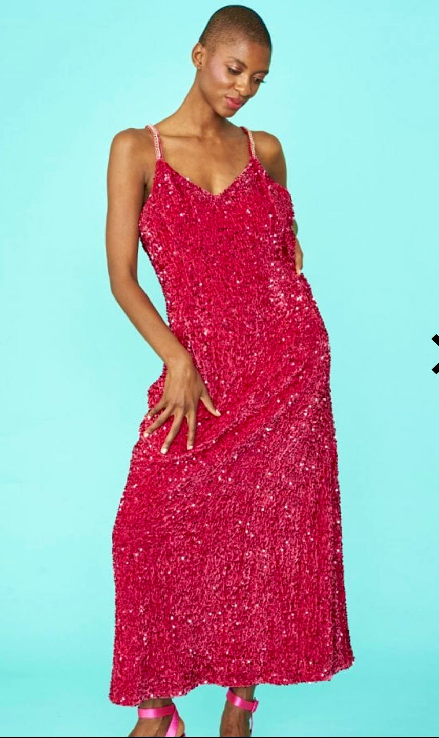 raspberry sequin dress Lorenzo Maxi Dress