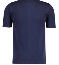 Load image into Gallery viewer, Madcap Capitol 60s Mod Stripe Knit Zip Polo Shirt in Navy Blazer
