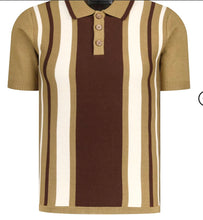 Load image into Gallery viewer, MadCap Folklore Men's
Knitted Retro
60s Polo in Caramel &amp;
Cream

