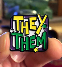 Load image into Gallery viewer, Pronoun Pin Badges by Sophie Green
