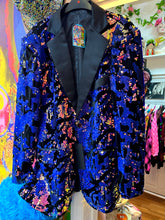 Load image into Gallery viewer, Men’s Velvet Purple &amp; Gold Sequin Tuxedo Jacket.
