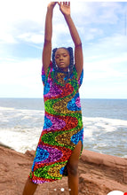 Load image into Gallery viewer, Rainbow Carnival Velvet Sequin Midi Dress
