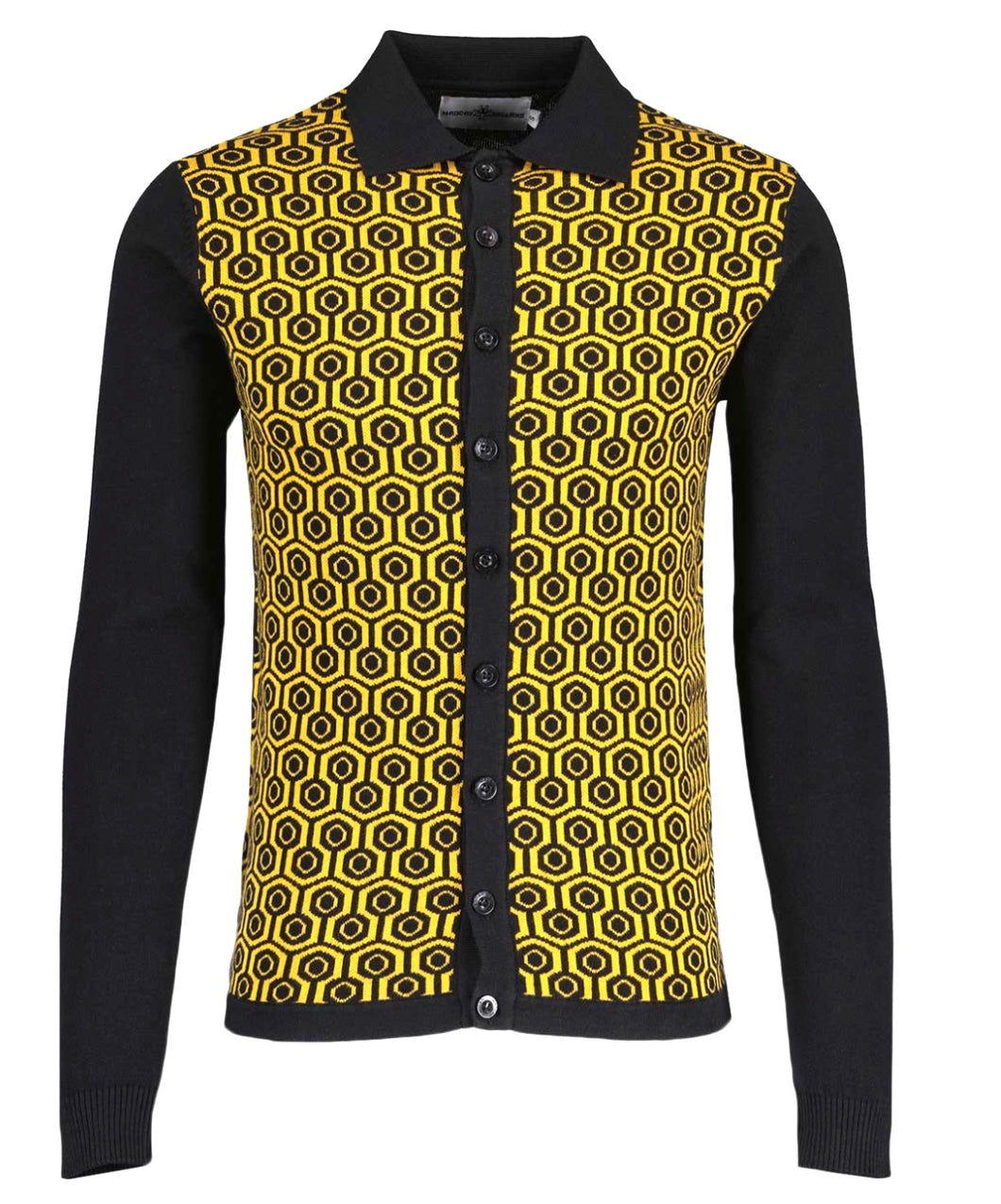 Madcap Overlook Retro Honeycomb Knit Polo Cardigan in Golden Glow