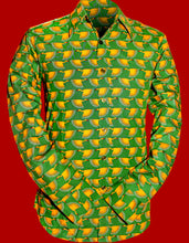 Load image into Gallery viewer, Graphical Bird design long Sleeved Retro 70s Cotton Shirt (Green/Yellow)
