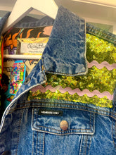 Load image into Gallery viewer, QuirkyBird Custom ReWorked Vintage Denim Jacket with Funky Lining….RugRats
