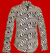 Load image into Gallery viewer, Wavy line Design Longsleeve 70s Retro Shirt- black creme
