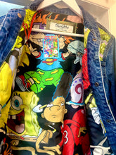 Load image into Gallery viewer, QuirkyBird Custom ReWorked Vintage Denim Jacket with Funky Lining….RugRats
