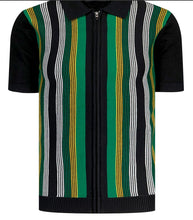 Load image into Gallery viewer, Capitol Men's Retro 60s Zip Polo Knitted
Shirt - Black/Green
