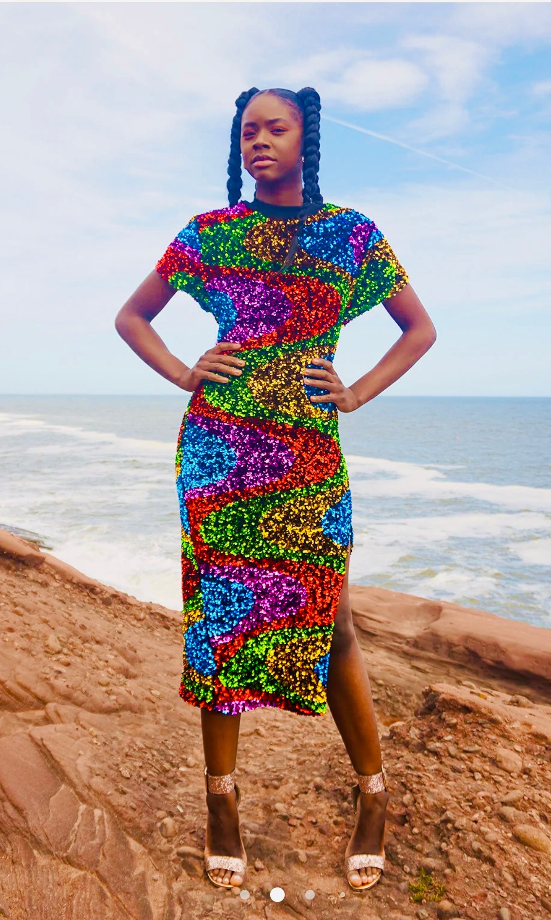 Rainbow Carnival Velvet Sequin Midi Dress Quirky Bird Vintage & Retro Fashion Rainbow Carnival Velvet Sequin Midi Dress Quirky Bird Vintage & Retro Fashion