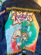 Load image into Gallery viewer, QuirkyBird Custom ReWorked Vintage Denim Jacket with Funky Lining….RugRats
