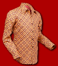 Load image into Gallery viewer, Dotsgrid design long sleeved Retro 70s style shirt in Brown &amp; Yellow
