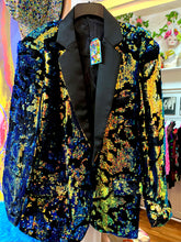 Load image into Gallery viewer, Men’s Brushed Velvet Gold/Blue Sequin Tuxedo Jacket
