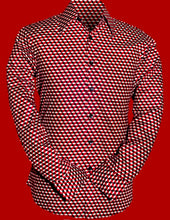 Load image into Gallery viewer, Stairs design Long Sleeved Retro 70s Cotton Shirt (Red Grey Black)
