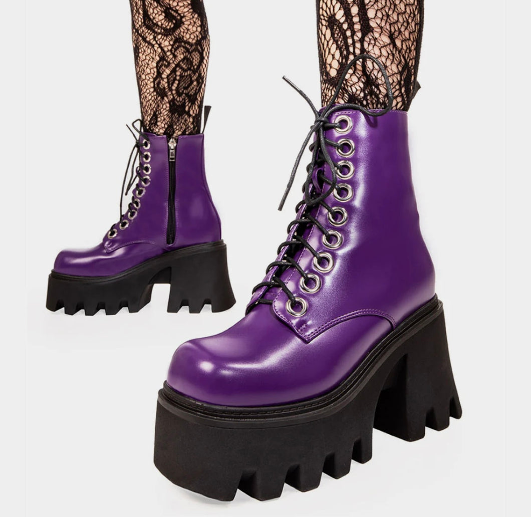 Purple Chunky Platform Ankle Boots