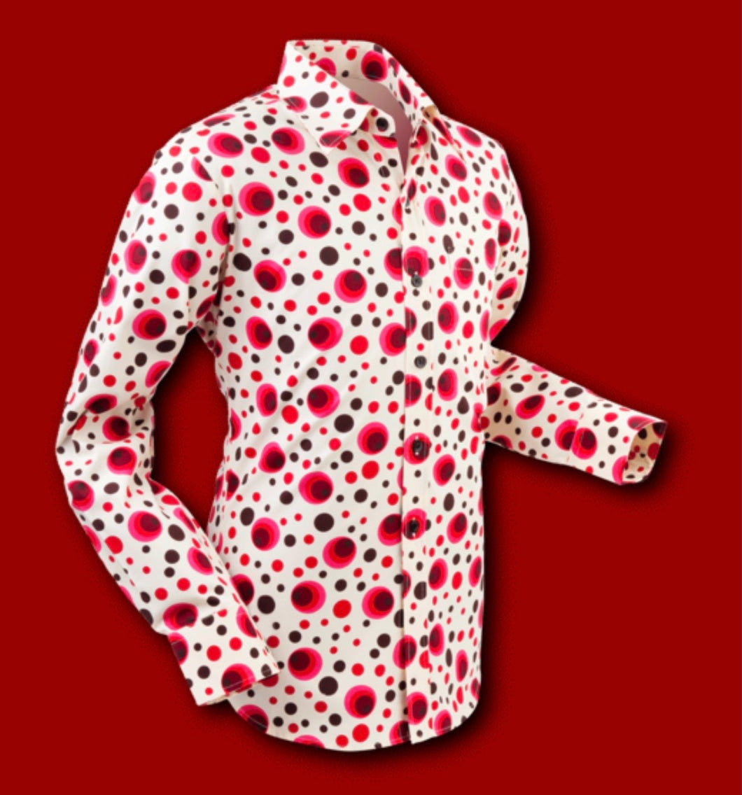 Dots & Spots design long sleeved Retro 70s style shirt in Red