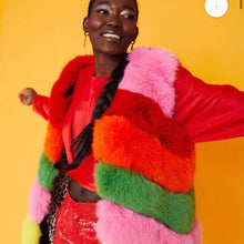 Load image into Gallery viewer, Jayley Collection Luxury Faux Fur Rainbow stripe Gilet
