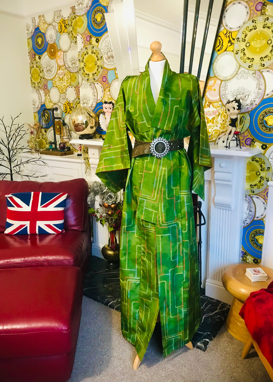 Vintage Floor length Green Silk Kimono