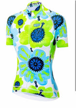 Load image into Gallery viewer, Cycology Quality Womens Jersey - Design Pedal Flower Blue &amp; Green
