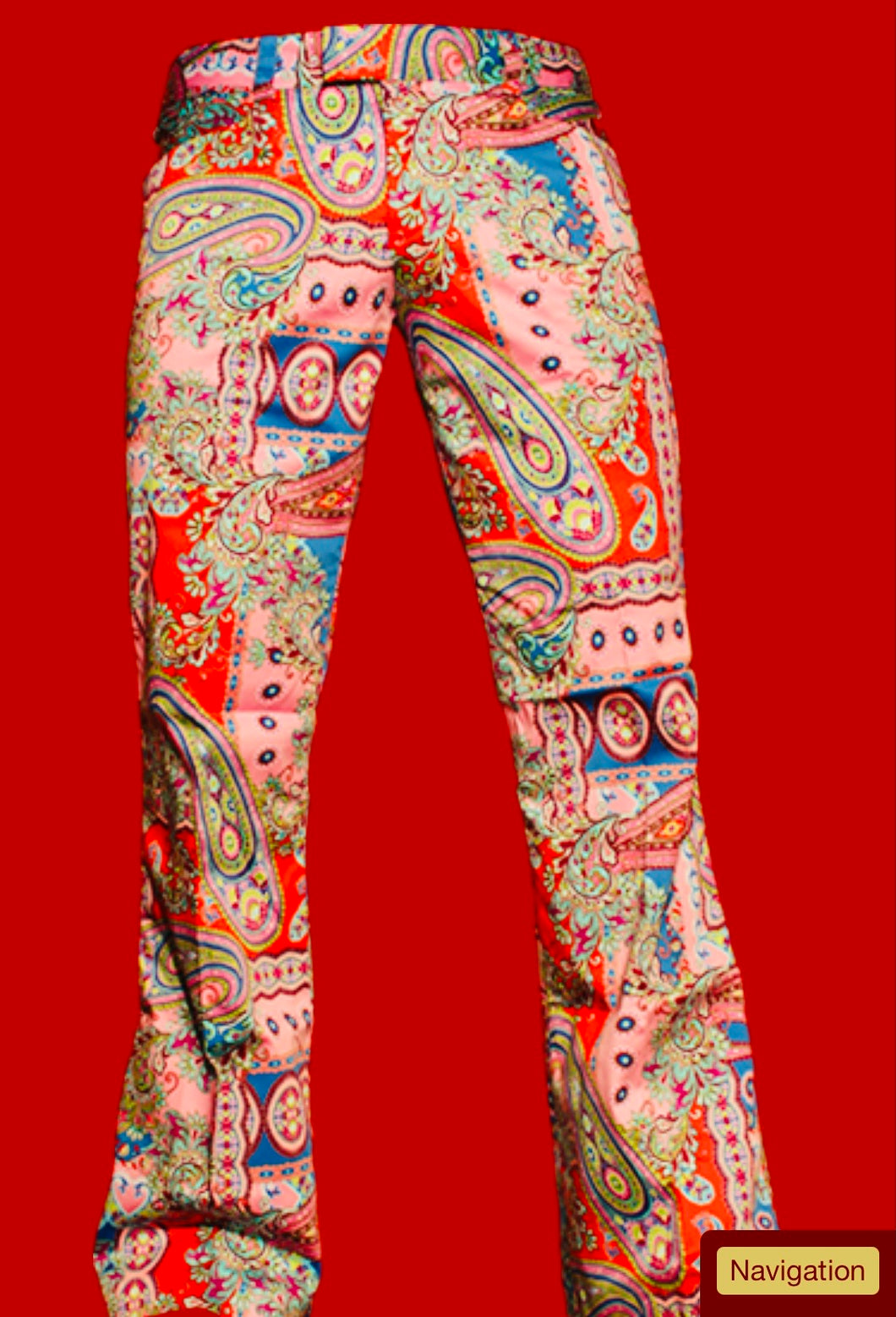 Men’s Retro Flared 70s style Paisley Trousers