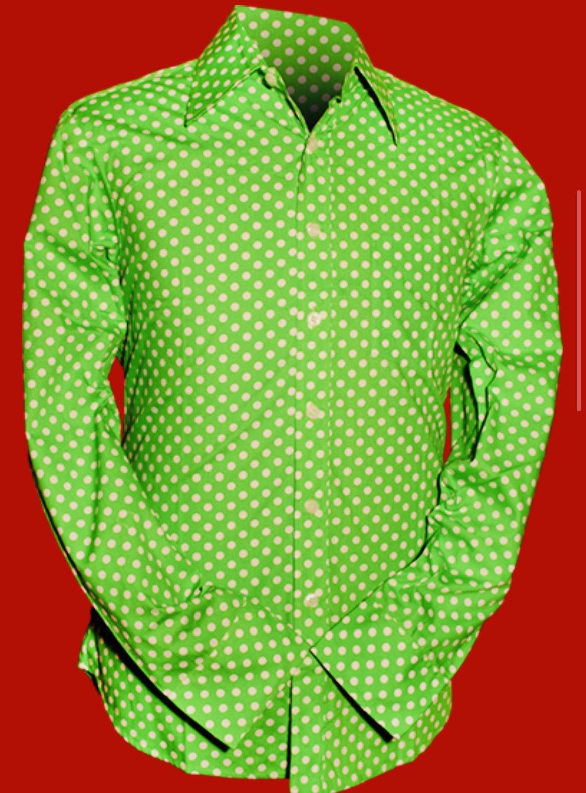 Polka Dots Green & White mens 70s Style Shirt Quirky Bird Vintage & Retro Fashion Polka Dots Green & White mens 70s Style Shirt Quirky Bird Vintage & Retro Fashion