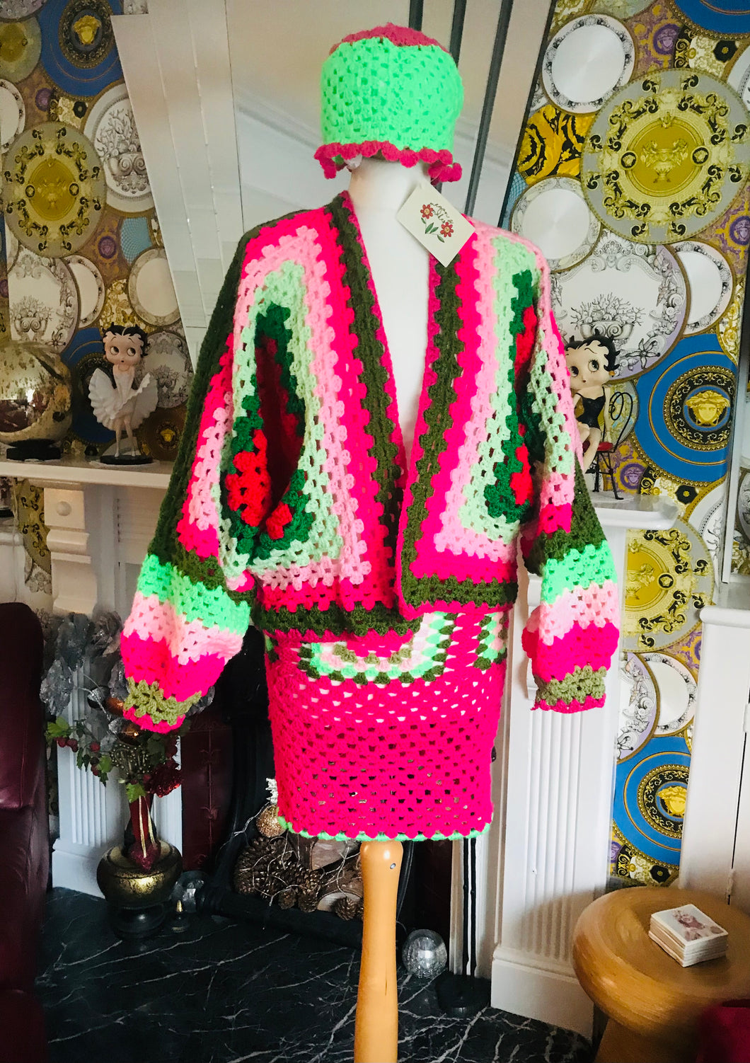 Hand Crochet Skirt, Cardigan & Hat set