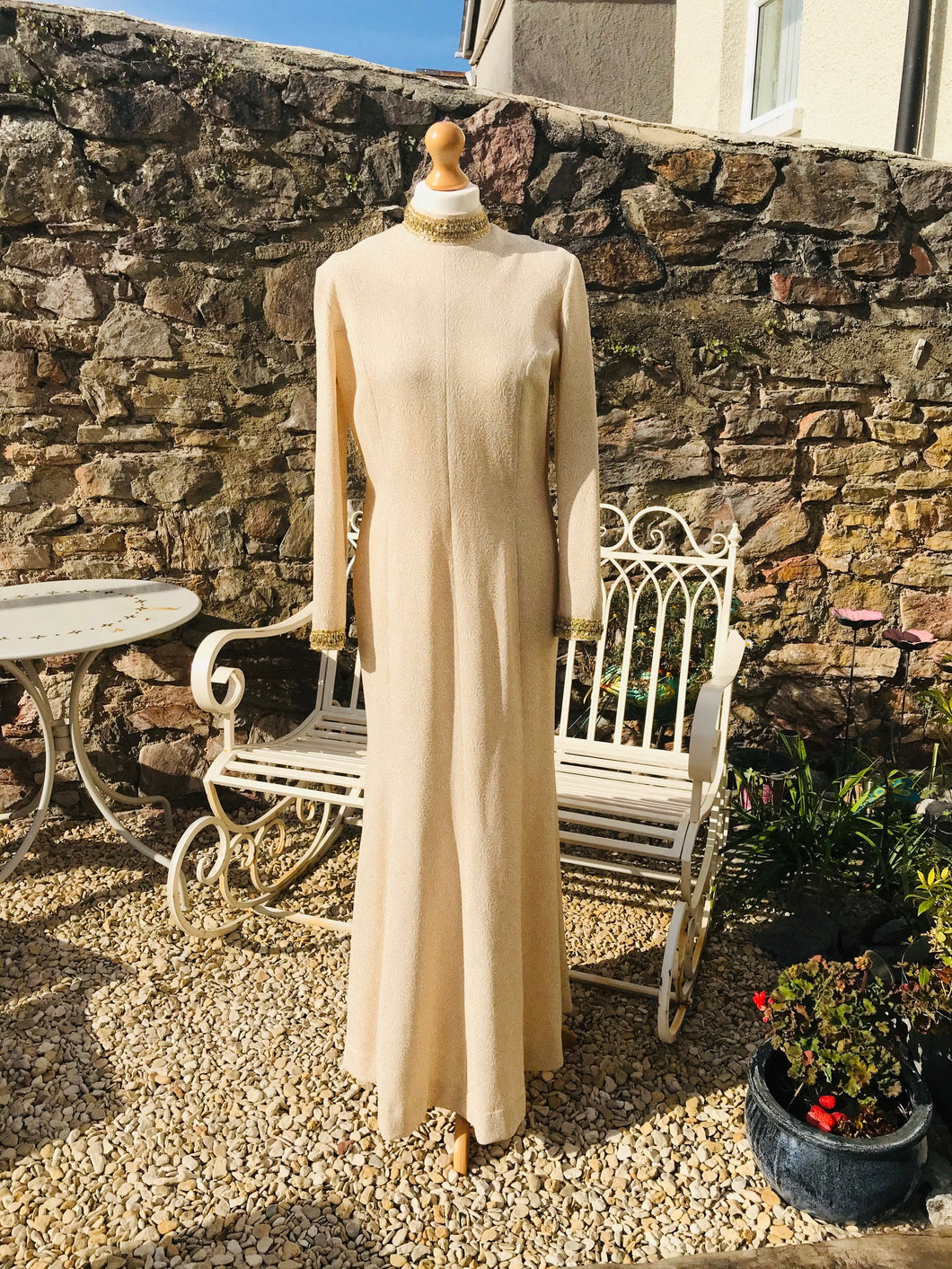 Vintage 1950s Long Sleeved Fitted Maxi Evening Dress, Size 14/16