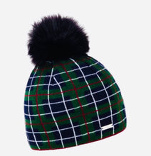 Load image into Gallery viewer, Fleece Lined Fluffy Pom Hat - Design Tartan &amp; Black Pom
