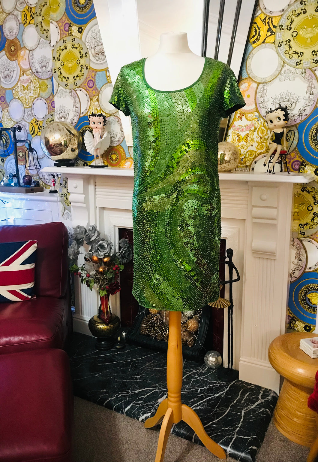 Paul Smith Designer Green Sequin Shift Dress