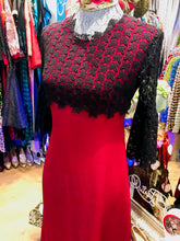 Load image into Gallery viewer, Vintage 1960s Raspberry &amp; Black Lace Maxi Dress, Size 8/10
