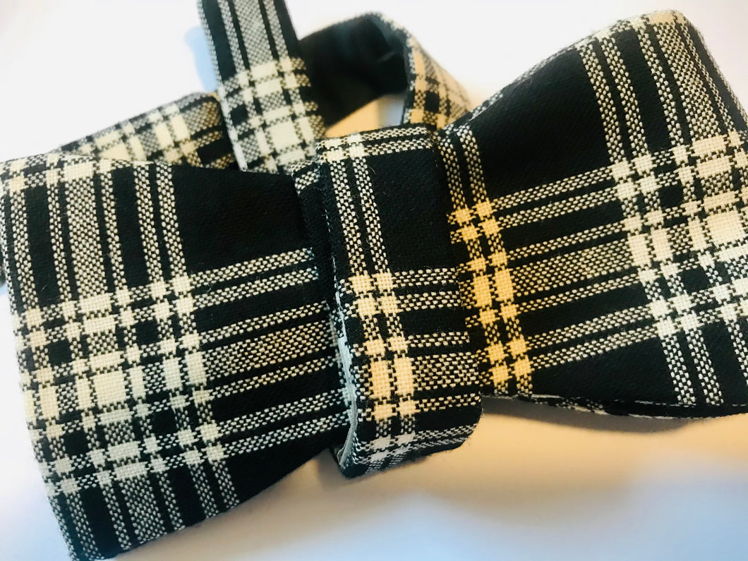 New Black Tartan Wool Self Tie Bow Tie