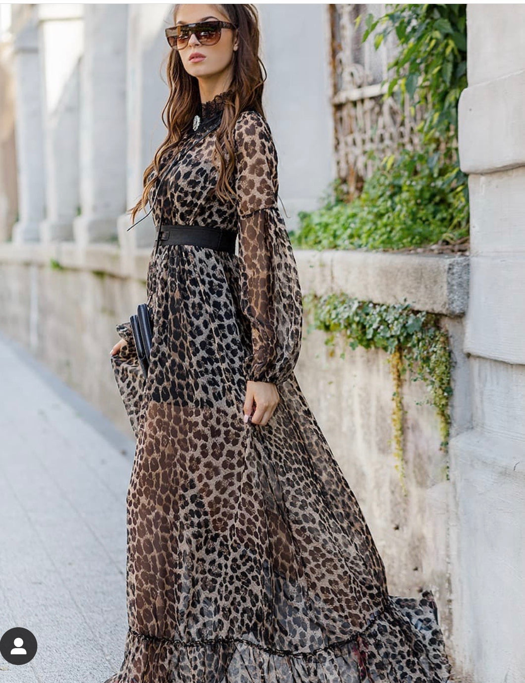 Iltokoni Designer Leopard Print Chiffon Maxi Dress