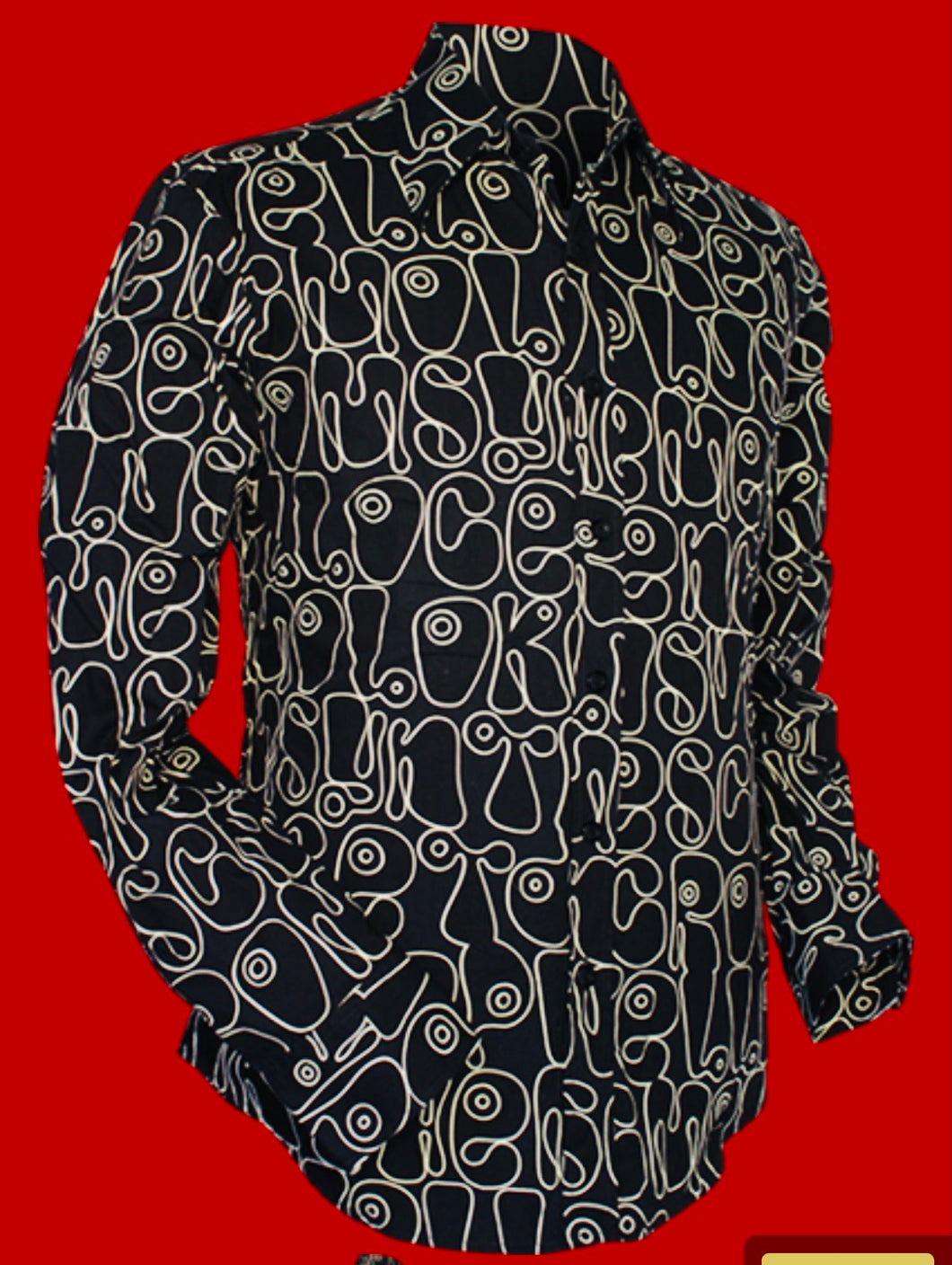 Moloko design long sleeved Retro 70s style shirt in Black & White