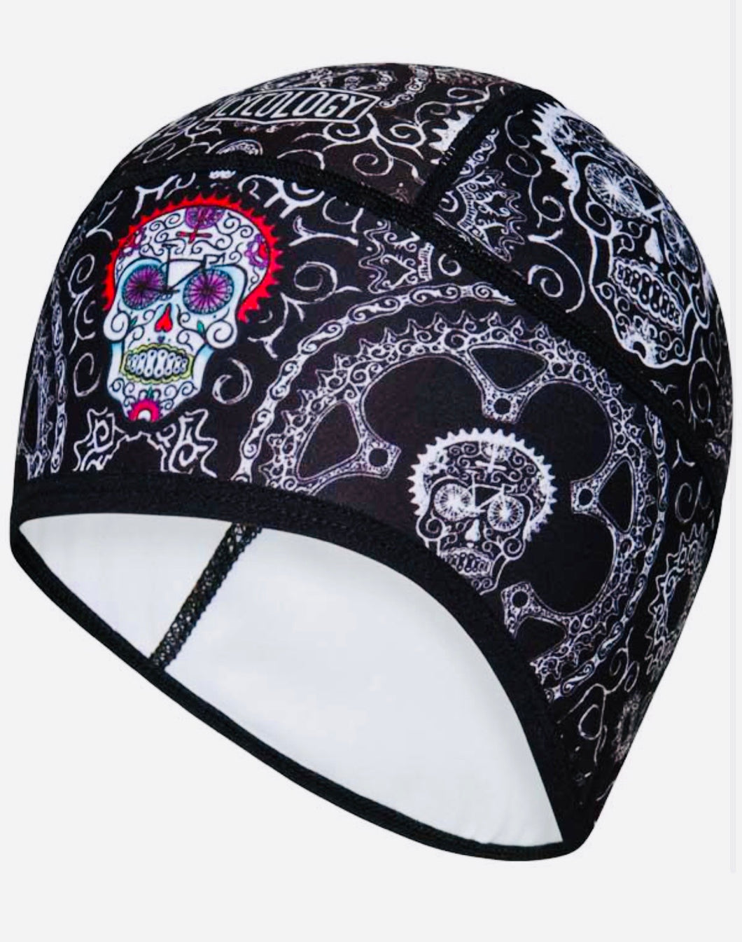 Cycology Unisex Thermal Cycling Beanie. Design Day of the Dead.