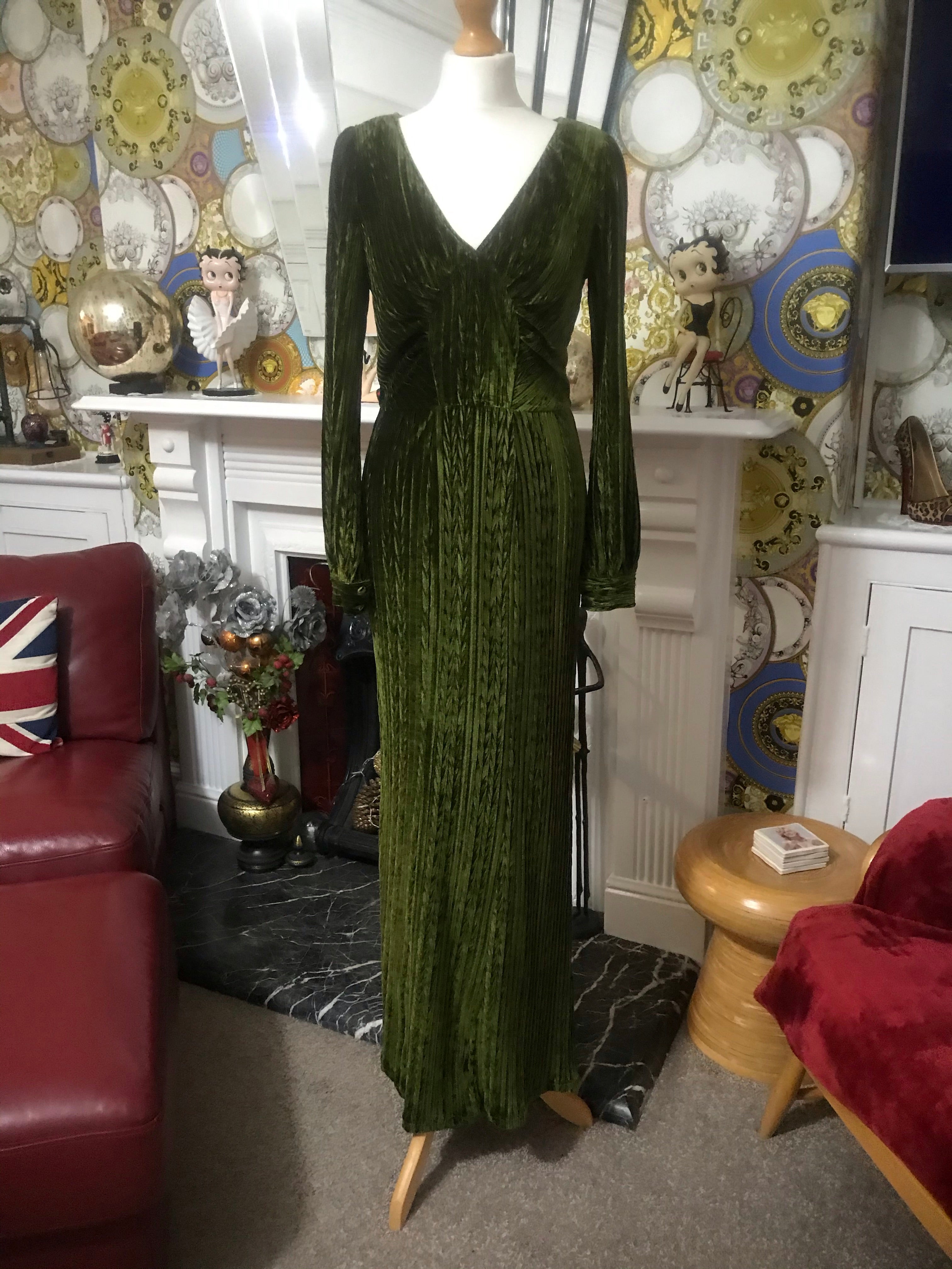 Maxi Velvet rib Voodoo Vixen Olive Green dress - Main Image