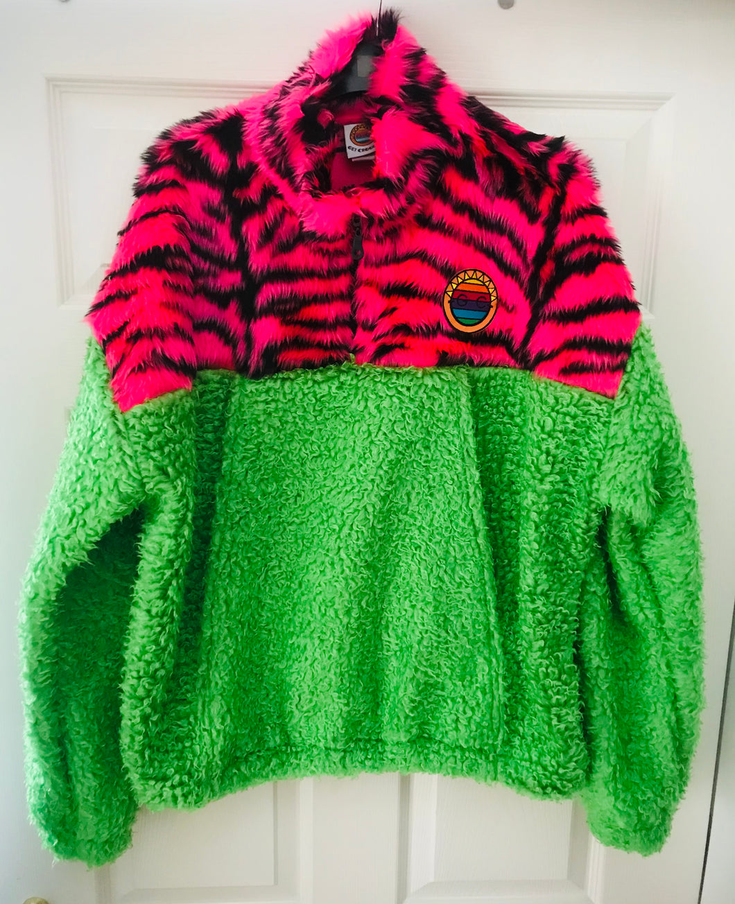 Get Crooked Custom Made Half Zip Fleece. Design Green Teddy fur and Pink Zebra fleece