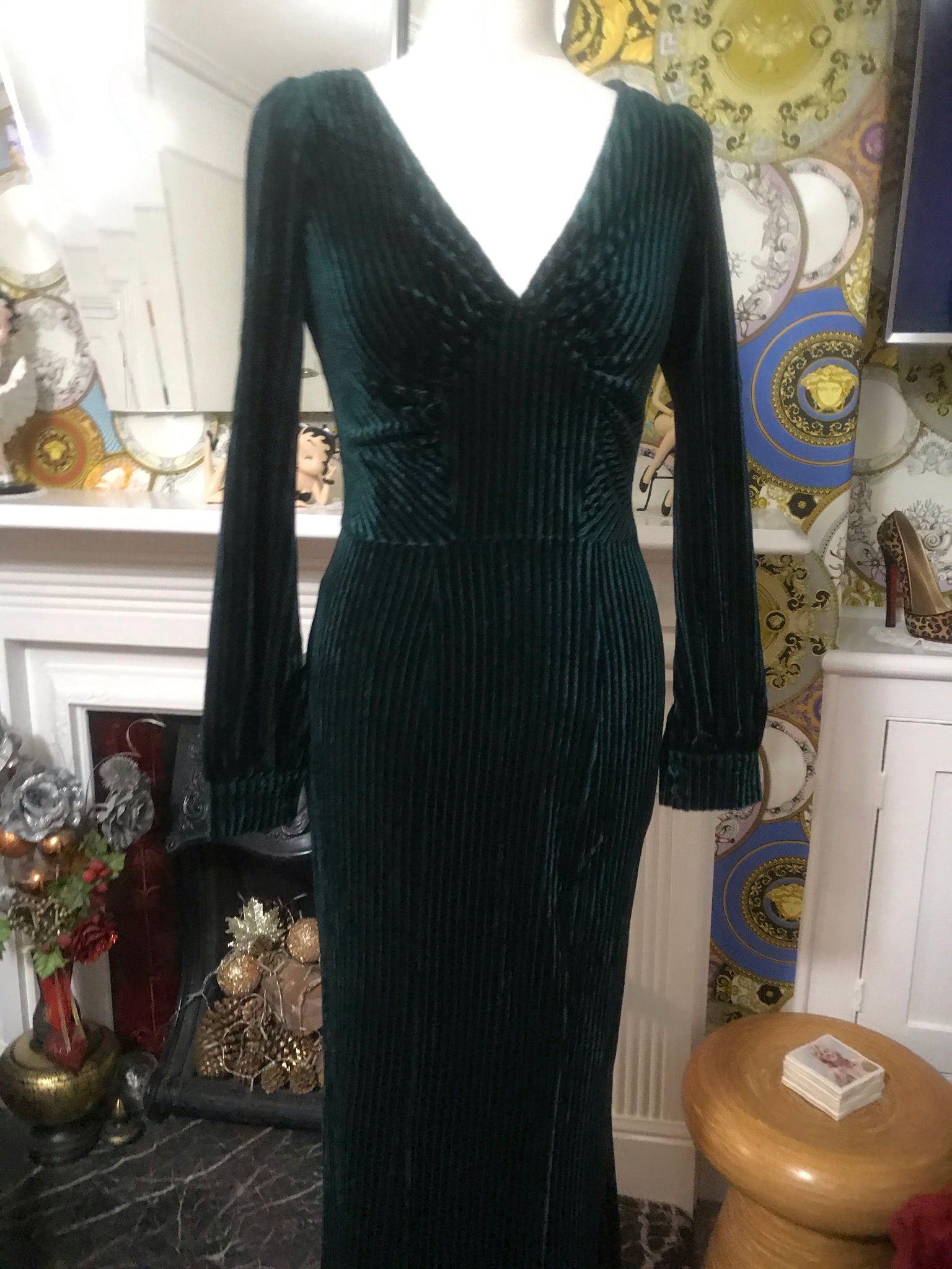 Voodoo Vixen,Ribbed Velvet maxi dress Dark Emerald. Quirky Bird Vintage & Retro Fashion Voodoo Vixen,Ribbed Velvet maxi dress Dark Emerald. Quirky Bird Vintage & Retro Fashion