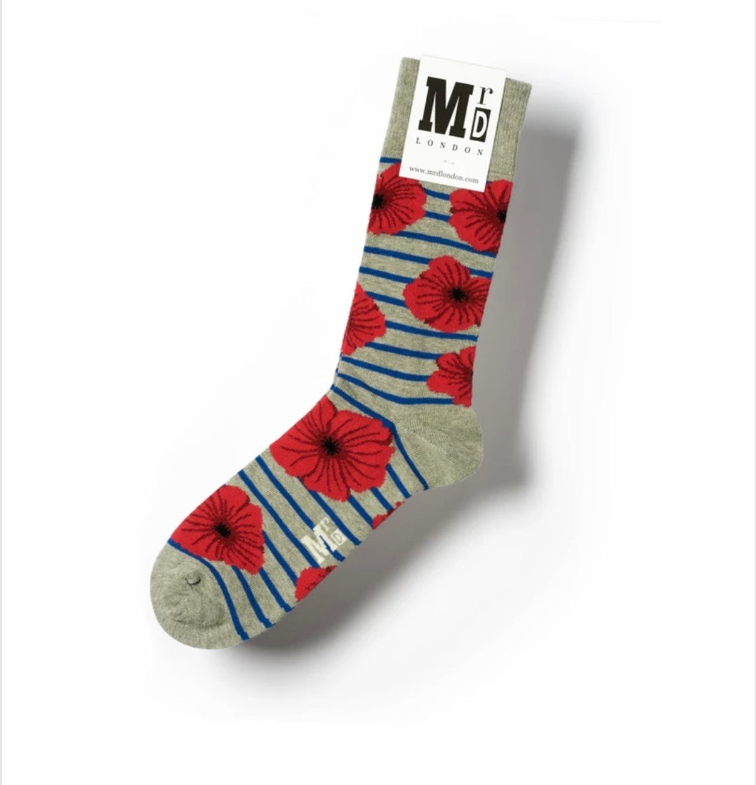 Quirky Mr D London Socks - Design Poppies
