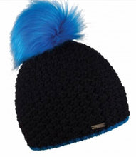 Load image into Gallery viewer, Fleece Lined Fluffy Pom Hat - Design Black Body &amp; Fluoro Pom
