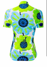 Load image into Gallery viewer, Cycology Quality Womens Jersey - Design Pedal Flower Blue &amp; Green
