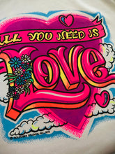 Load image into Gallery viewer, Funky Retro ‘All you need is Love’ T-shirt (with Red Trim)
