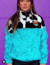 Load image into Gallery viewer, Get Crooked Custom-Made Half-Zip Fleece - Design Cow Fur &amp; Blue Teddy
