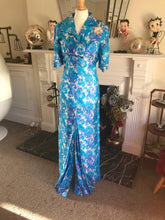 Load image into Gallery viewer, Vintage Handsewn China Blue &amp; White Floral Silk Maxi Dress, Size 10
