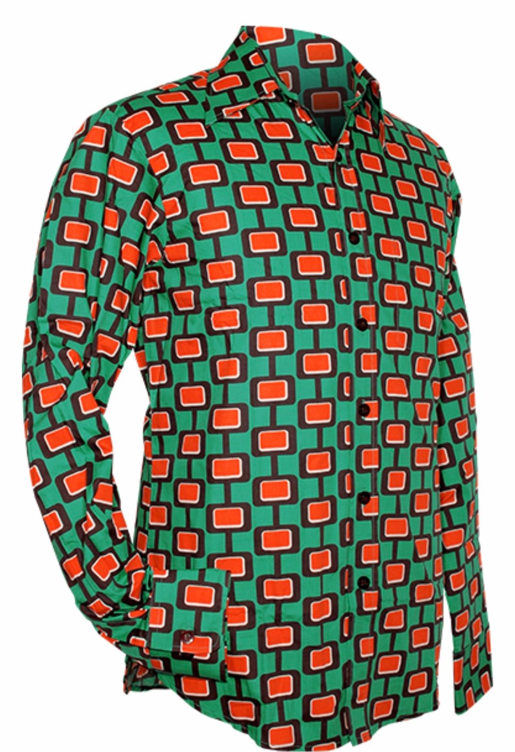 Screens design long sleeved Retro 70s style shirt in Turquoise