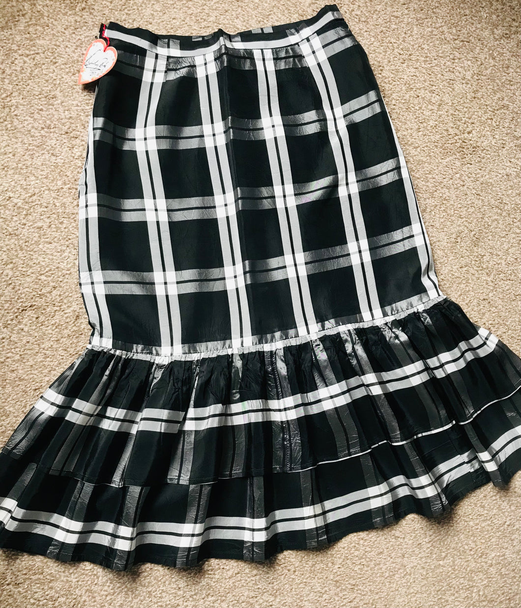 Vintage Black & White Tartan midi Skirt