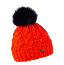 Load image into Gallery viewer, Fleece Lined Fluffy Pom Hat - Design Fluoro Body Turn Up &amp; Black Pom
