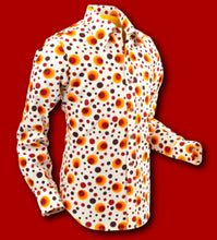 Load image into Gallery viewer, Dots &amp; Spots design long sleeved Retro 70s style shirt in Orange
