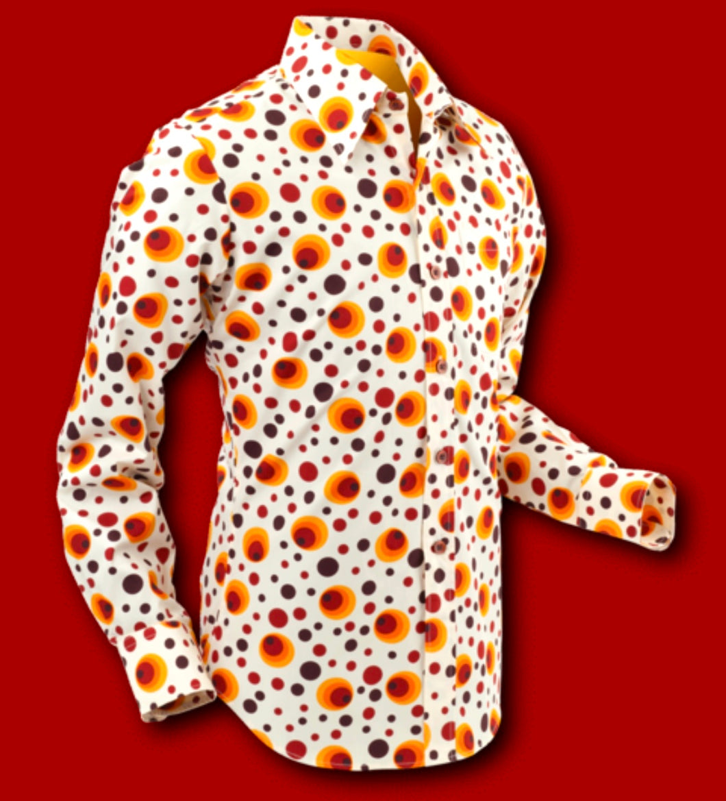 Dots & Spots design long sleeved Retro 70s style shirt in Orange