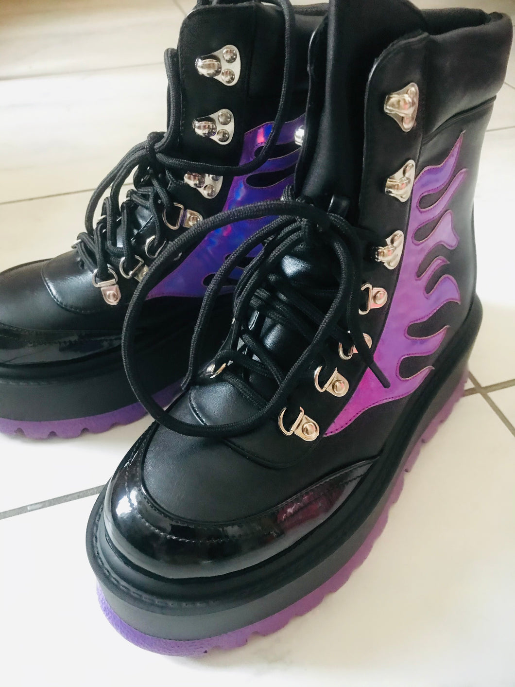Holographic Purple Flame Boots